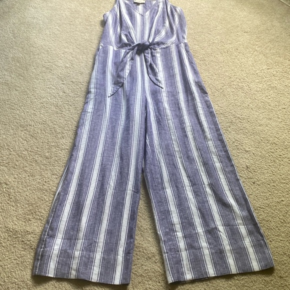 Loft Outlet Blue & White Striped Wide Leg Linen Blend Jumpsuit M - Picture 5 of 17